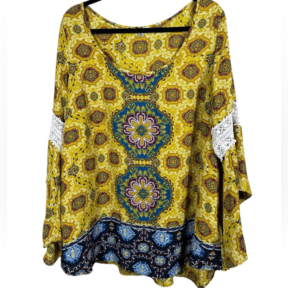 FREE 2 LUV BOHO BLOUSE With BELL SLEEVES Women's Size 2X
